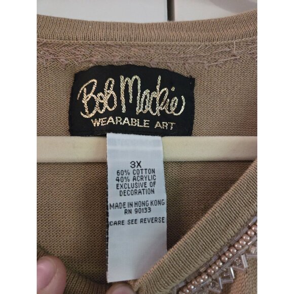 Bob Mackie Wearable Art Beaded Bow Cardigan Sz 3X Sweater Tan Coastal Grandma - Picture 5 of 10